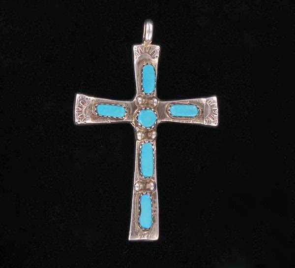 Cross Pendant w Six Turquoise Stones