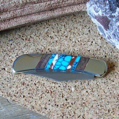 Turquoise & Wild Horse Inlay Pocket Knife – 6.75" Handmade