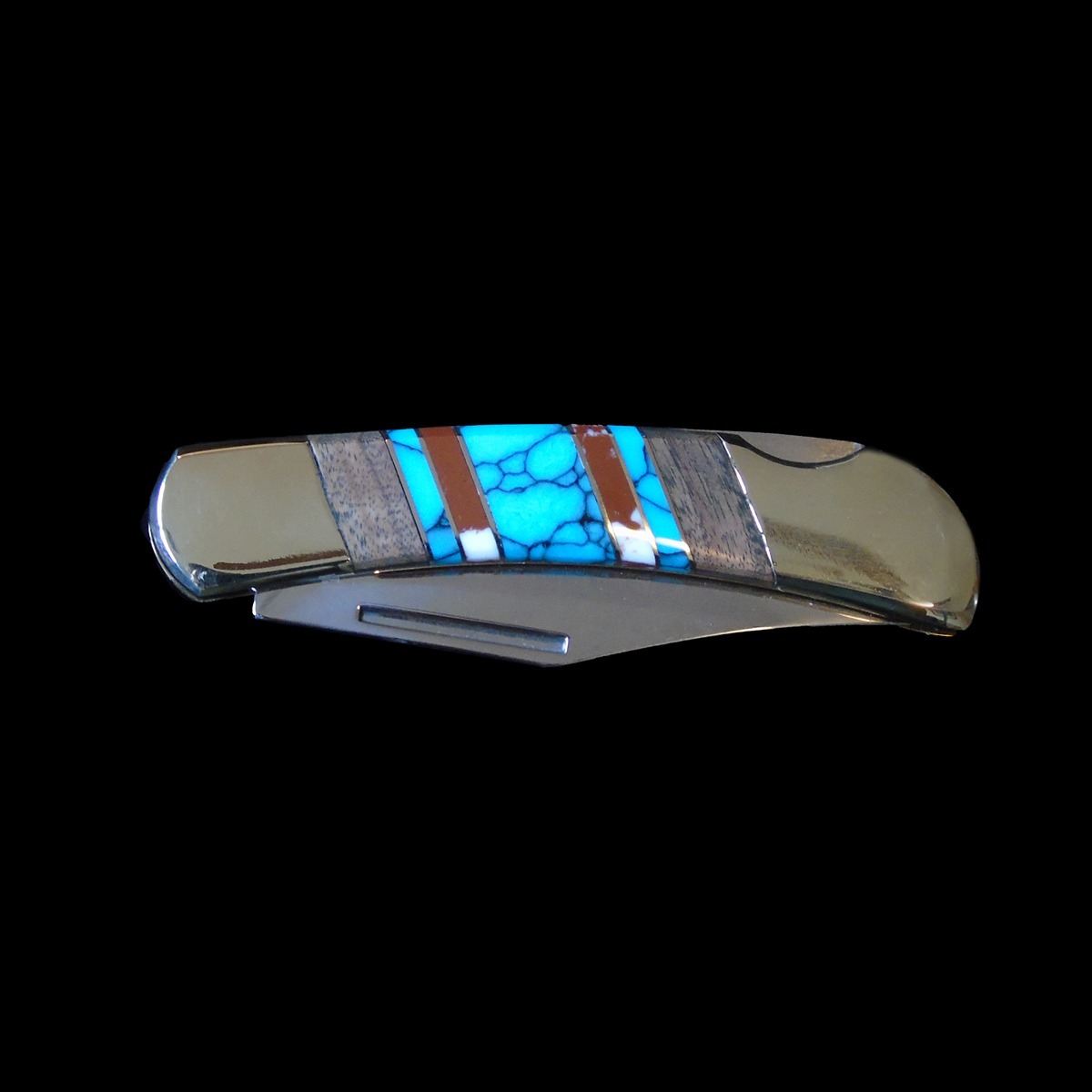 Turquoise & Wild Horse Inlay Pocket Knife – 6.75" Handmade
