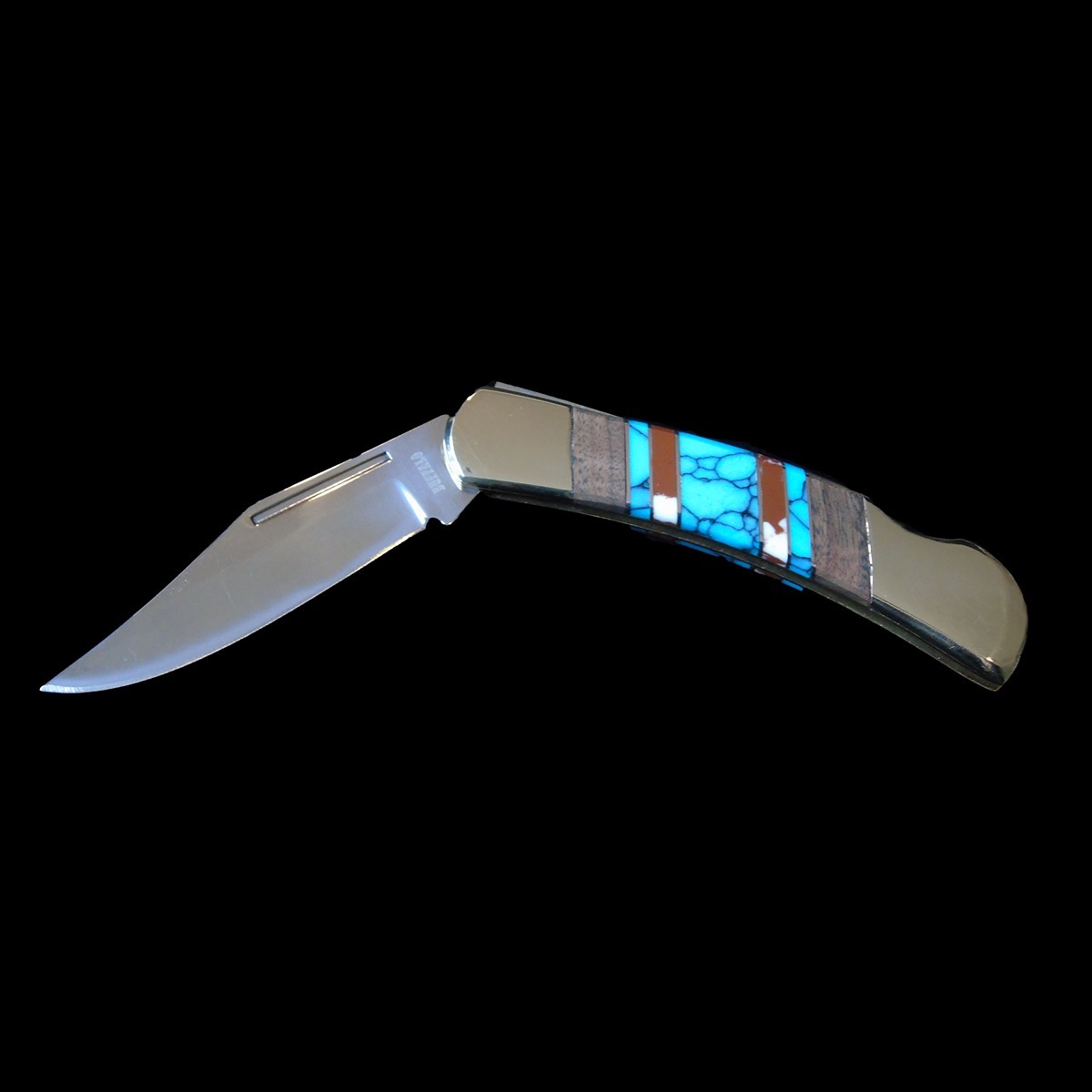 Turquoise & Wild Horse Inlay Pocket Knife – 6.75" Handmade