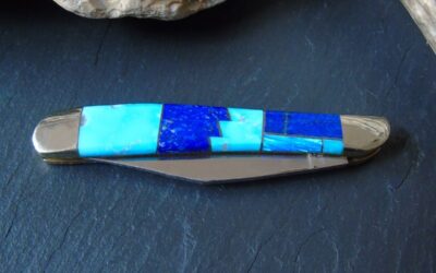 Turquoise, Lapis & Opal Inlay Pocket Knife – 4.75″ Folding