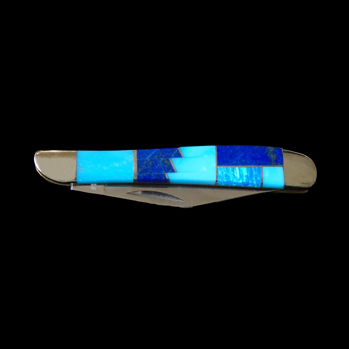 Turquoise, Lapis & Opal Inlay Pocket Knife - 4.75" Folding
