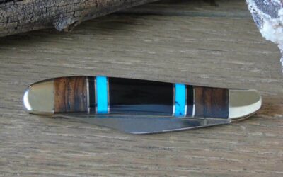 Turquoise and Onyx Inlay Folding Pocket Knife