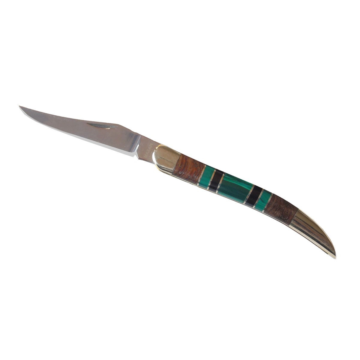 Toothpick Pocket Knife - Malachite, Onyx & Wood Inlay Handle