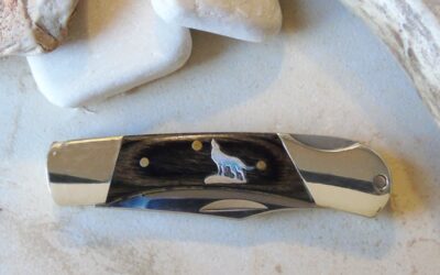 Handmade 5.25″ Locking Jack Knife w/ Sterling Silver Wolf