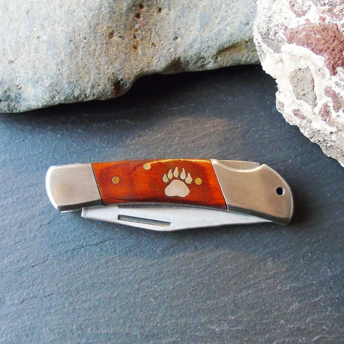 5.5" Locking Pocket Knife – Sterling Silver Bear Paw