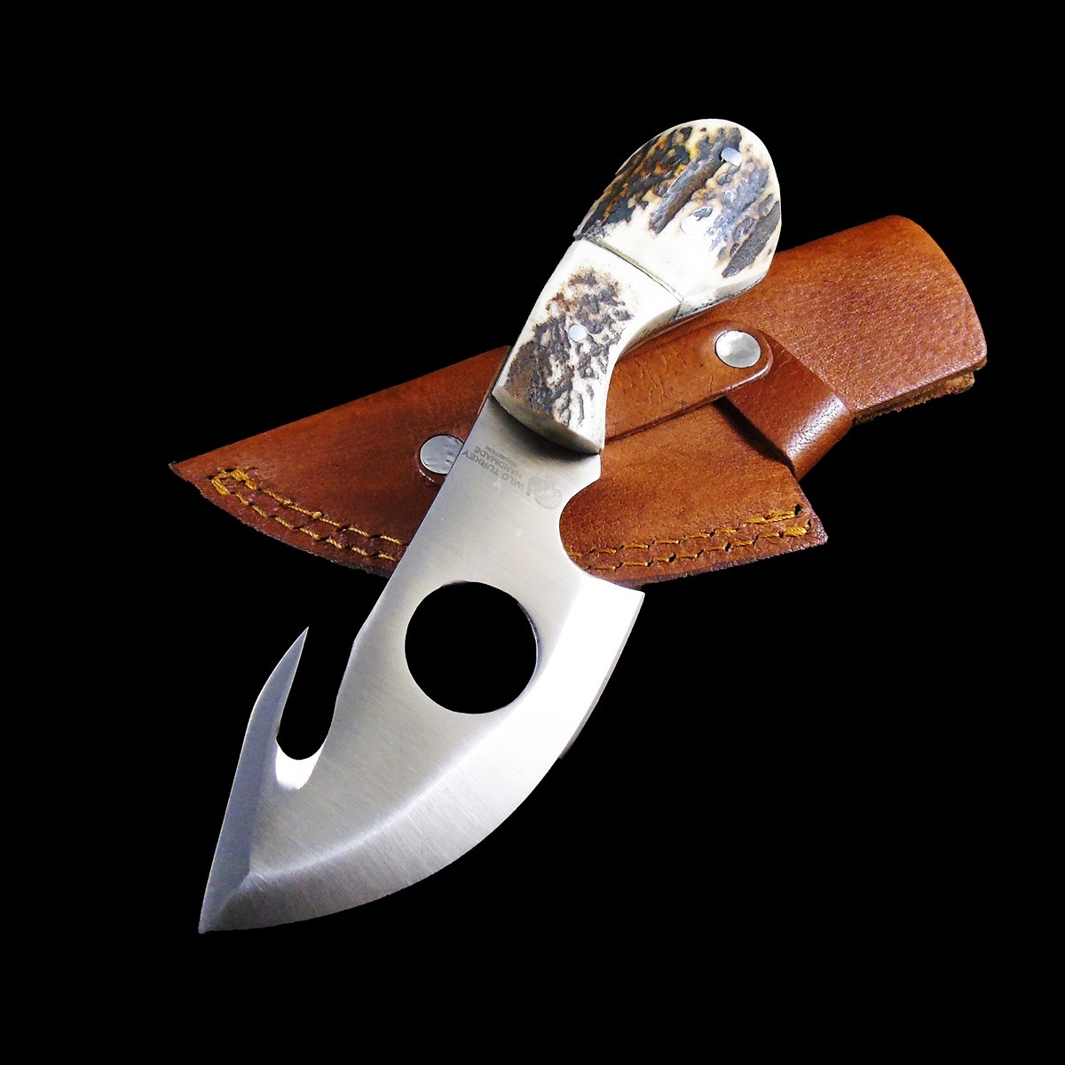 Wild Turkey Handmade 7.25" Antler Gut Hook Skinner Knife