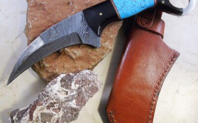 9″ Damascus Talon Knife – Bison Horn & Block Turquoise