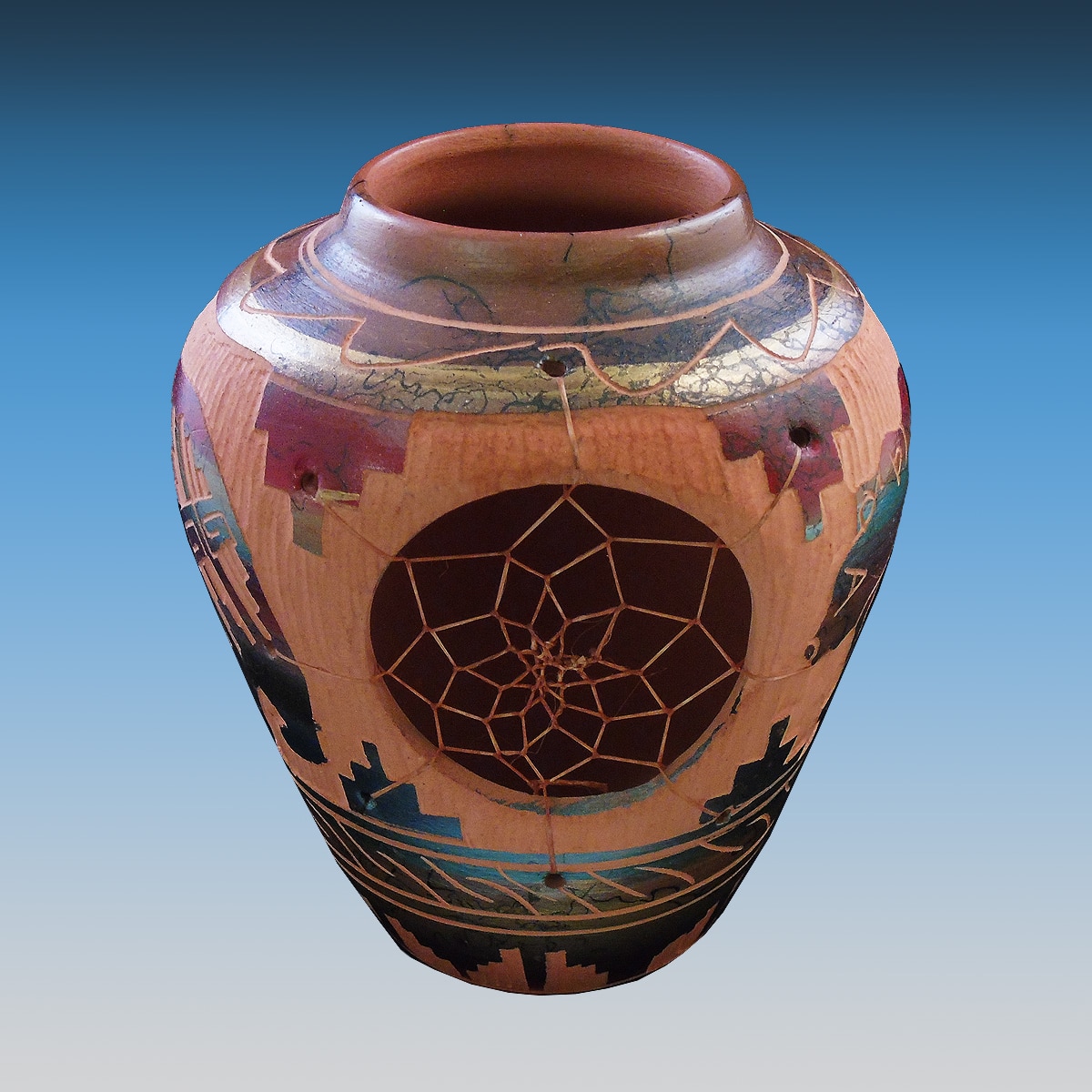 Native American Navajo Dreamcatcher Horsehair Pot