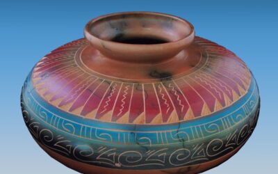 Hand-Etched Fine Navajo Red-Clay Horsehair Pot