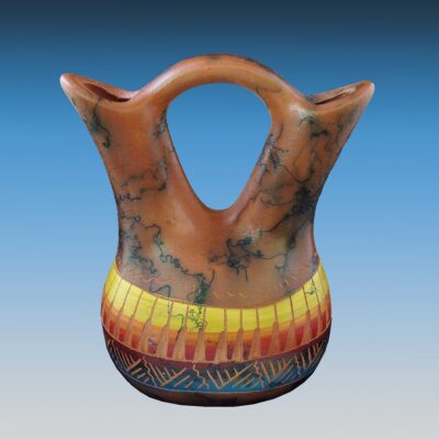 Shana Sam Etched Navajo Horsehair Wedding Vase Pottery