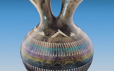 Large Double Spout Navajo Horsehair Pottery Wedding Pitcher