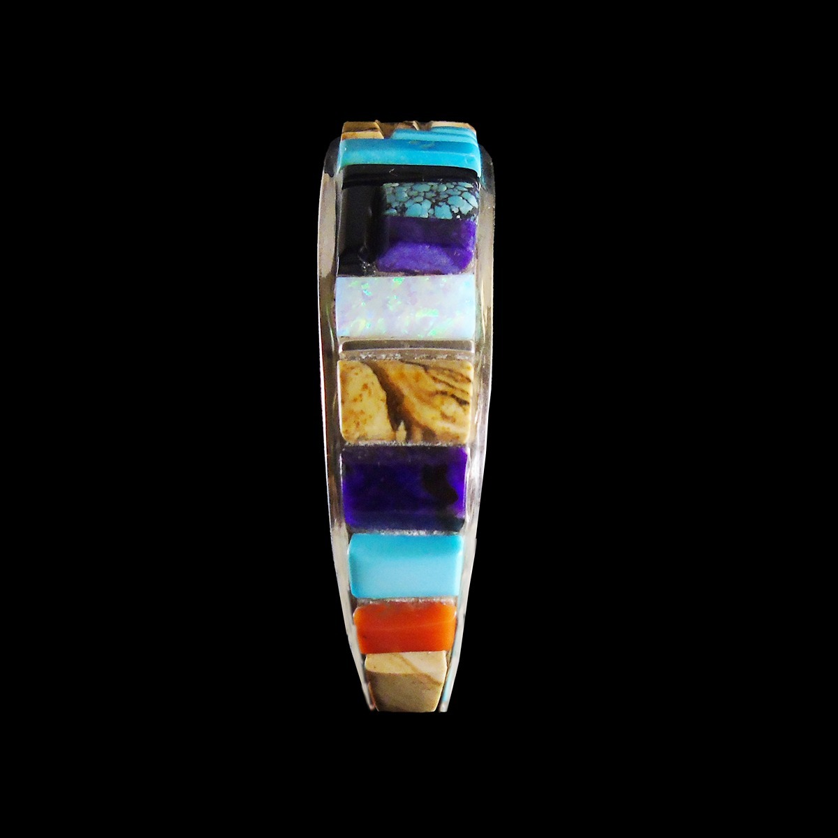 Navajo Sterling Silver Cobblestone Multi-Stone Inlay Cuff