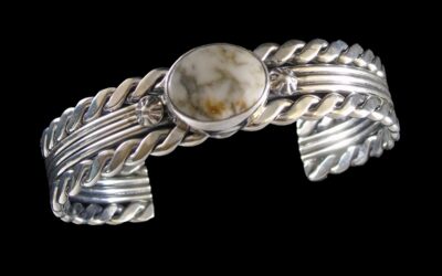 Navajo White Buffalo Turquoise Braided Sterling Silver Cuff