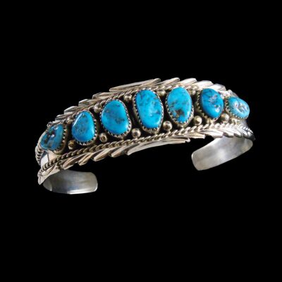 Navajo Sleeping Beauty Turquoise Cuff by Anita Whitegoat