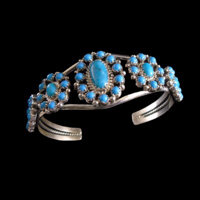 Nathaniel Curley Navajo Turquoise Blossom Cuff Bracelet