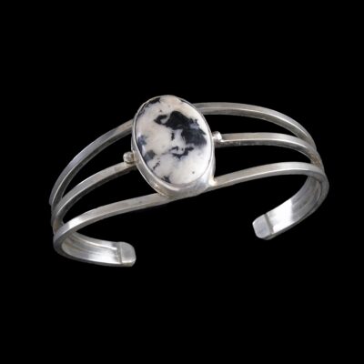 Navajo White Buffalo Turquoise Triple Band Sterling Cuff