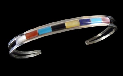 Zuni Sterling Silver Bracelet with Raised Multi-Stone Inlay