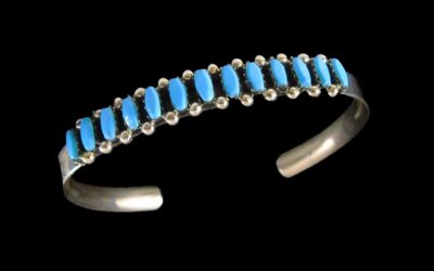 Zuni Sterling Silver Sleeping Beauty Turquoise Pinpoint Cuff