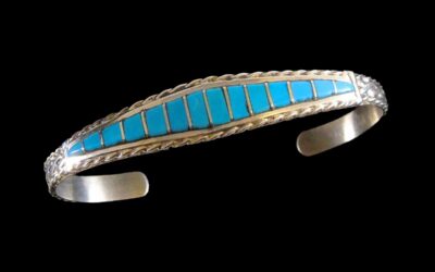 Zuni Sterling Silver Turquoise Inlay Cuff Bracelet