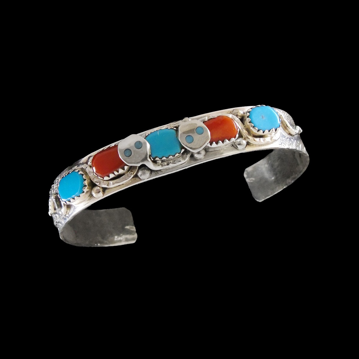 Zuni Effie Calavaza Snake Cuff Bracelet – Coral & Turquoise