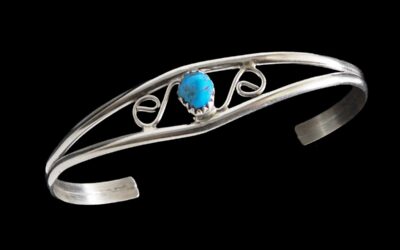 Navajo Sterling Silver Coil Accent Turquoise Cuff Bracelet