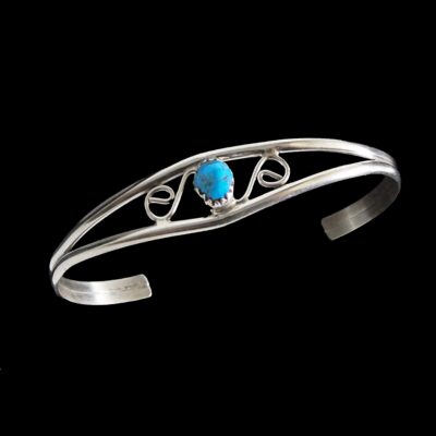 Navajo Sterling Silver Coil Accent Turquoise Cuff Bracelet