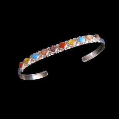 Zuni Sterling Silver Bracelet with Assorted Gemstones