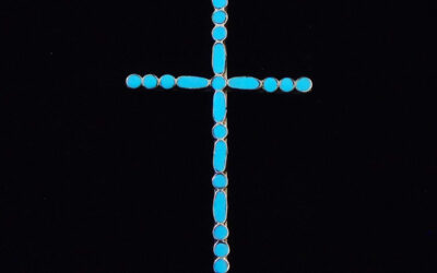 Navajo Sterling Silver Cross Pendant with Turquoise Stones