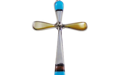 Zuni Sterling Silver Cross Pendant with Turquoise & Shell