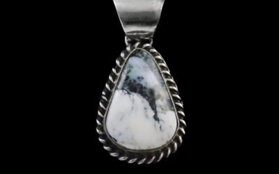 White Buffalo Turquoise Navajo Teardrop Pendant