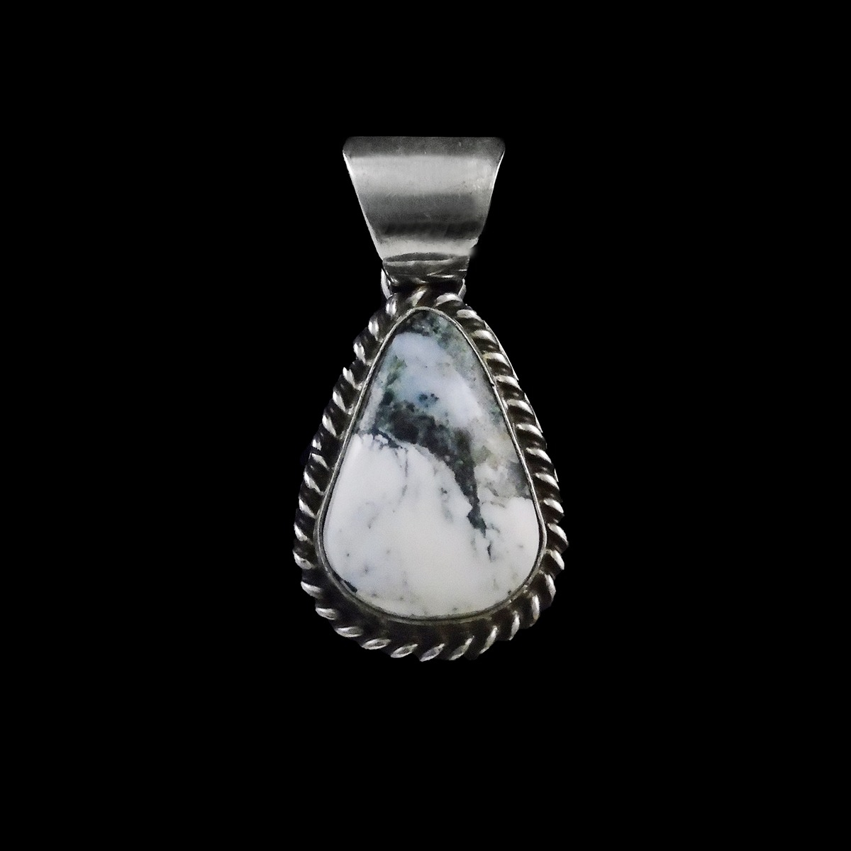 White Buffalo Turquoise Navajo Teardrop Pendant