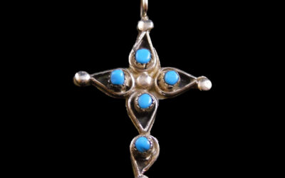 Navajo Sterling Silver Double-Sided Turquoise & Coral Cross