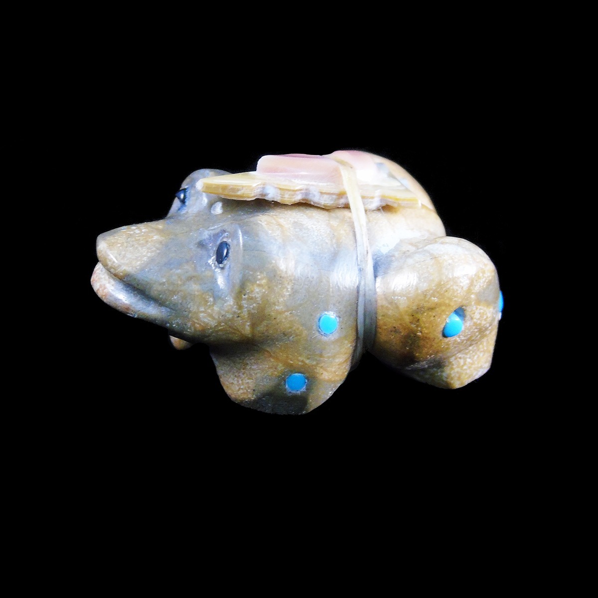 Zuni Frog Fetish by Delvin Leekya – Onyx, Turquoise & Shell