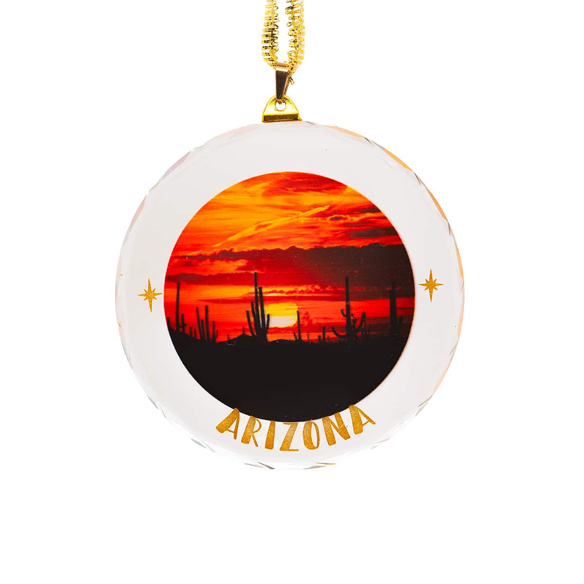 Arizona Desert Sunset Silhouette Beveled Glass Ornament