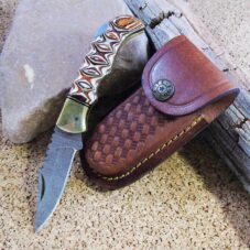 6.5" Damascus Knife - Layered Wood Handle & Sheath