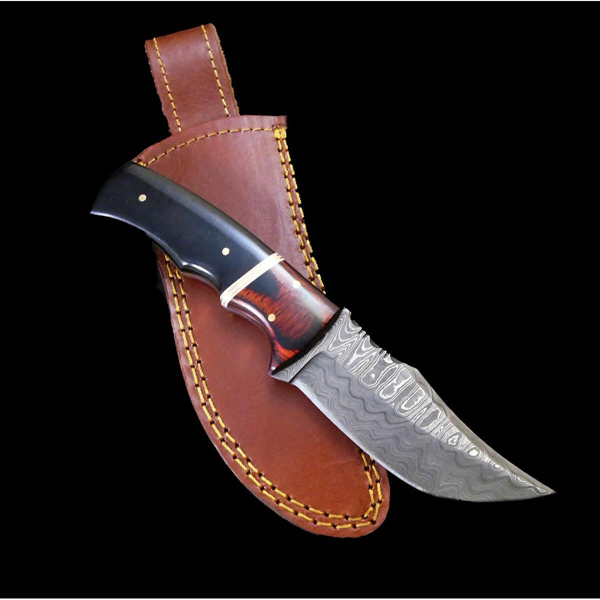 8.25" Damascus Knife - Bison Horn & Wood Handle - Image 3