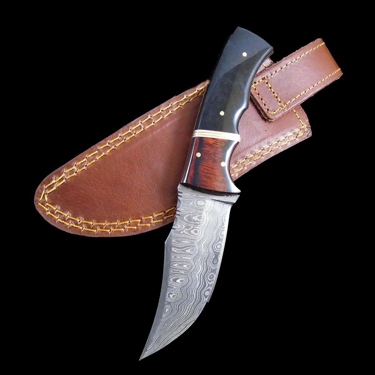 8.25" Damascus Knife - Bison Horn & Wood Handle - Image 2