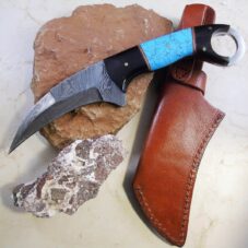 9" Damascus Talon Knife - Bison Horn & Block Turquoise