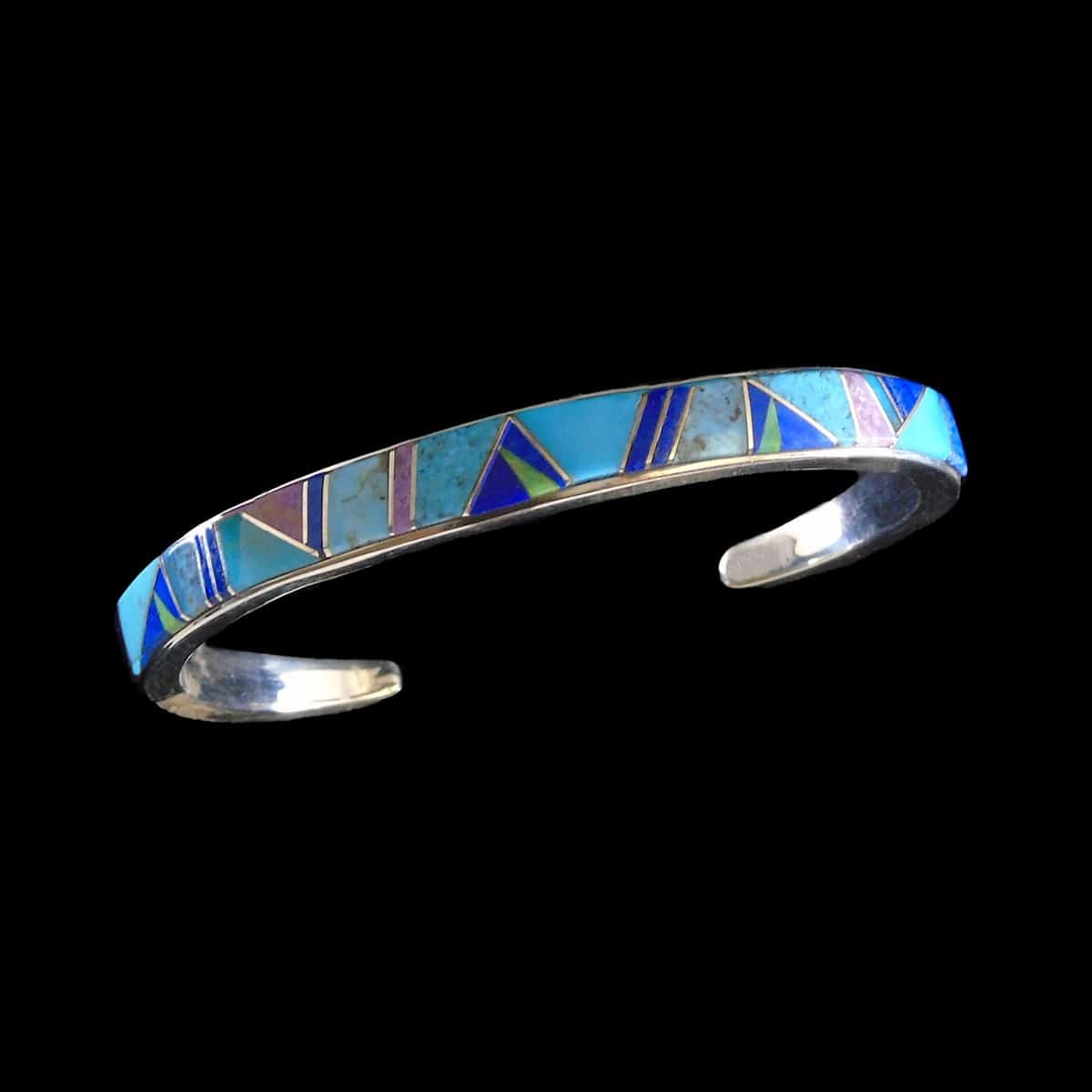 Navajo Sterling Silver Turquoise Lapis Inlay Cuff Bracelet