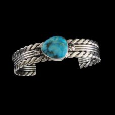 Navajo Sterling Silver Braided Cuff Lone Mountain Turquoise
