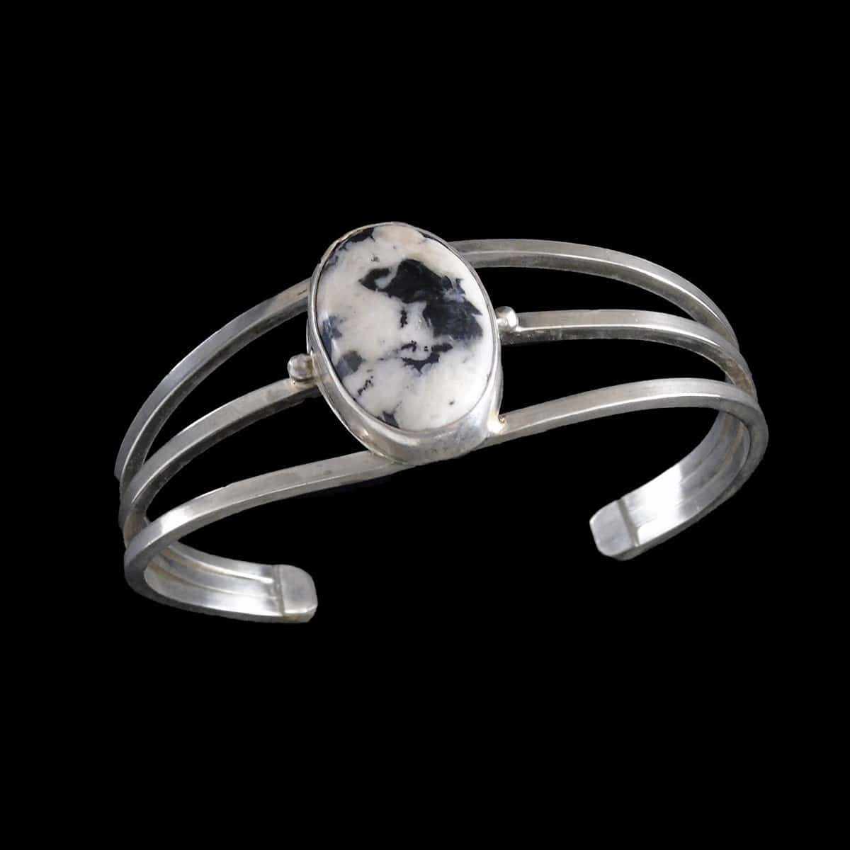 Navajo White Buffalo Turquoise Triple Band Sterling Cuff