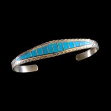 Zuni Sterling Silver Turquoise Inlay Cuff Bracelet
