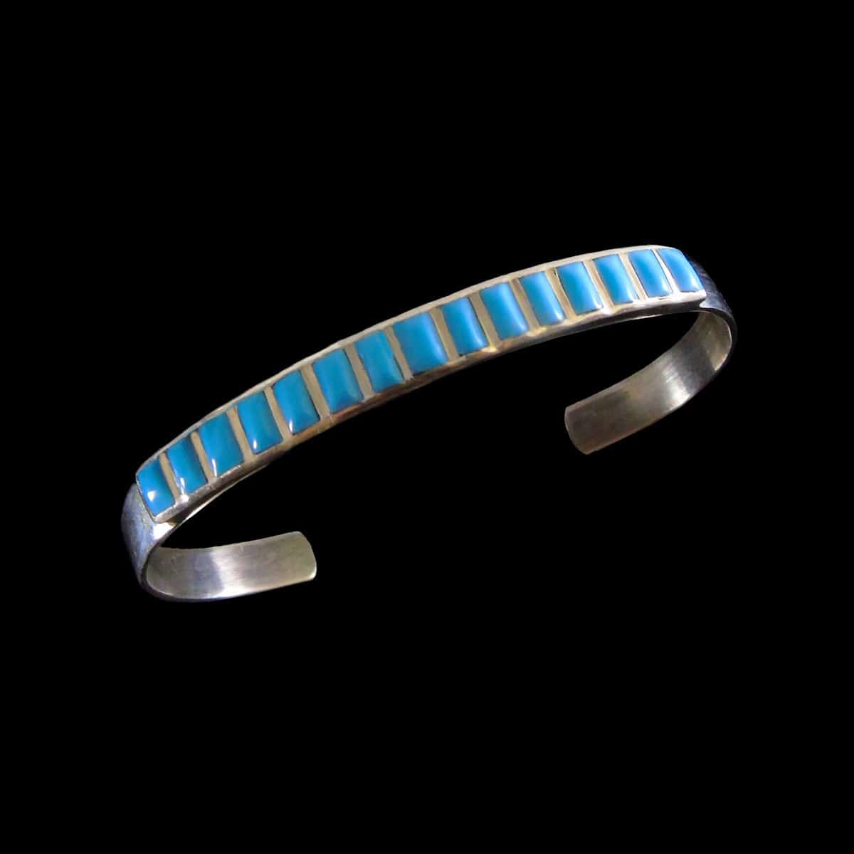 Navajo Sterling Silver Turquoise Cobblestone Inlay Cuff