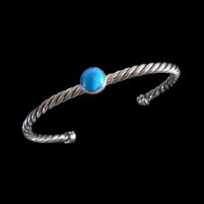 Zuni Sterling Silver Bracelet with Twisted Wire & Turquoise