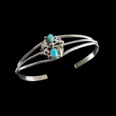 Zuni Sterling Silver Turquoise Leaf Design Cuff Bracelet