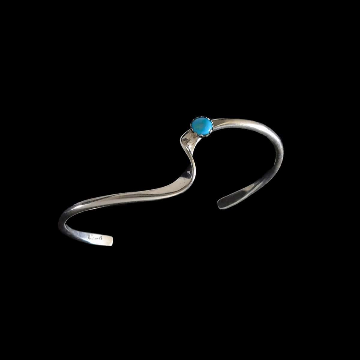 Zuni Sterling Silver Wave Cuff Bracelet with Turquoise Stone