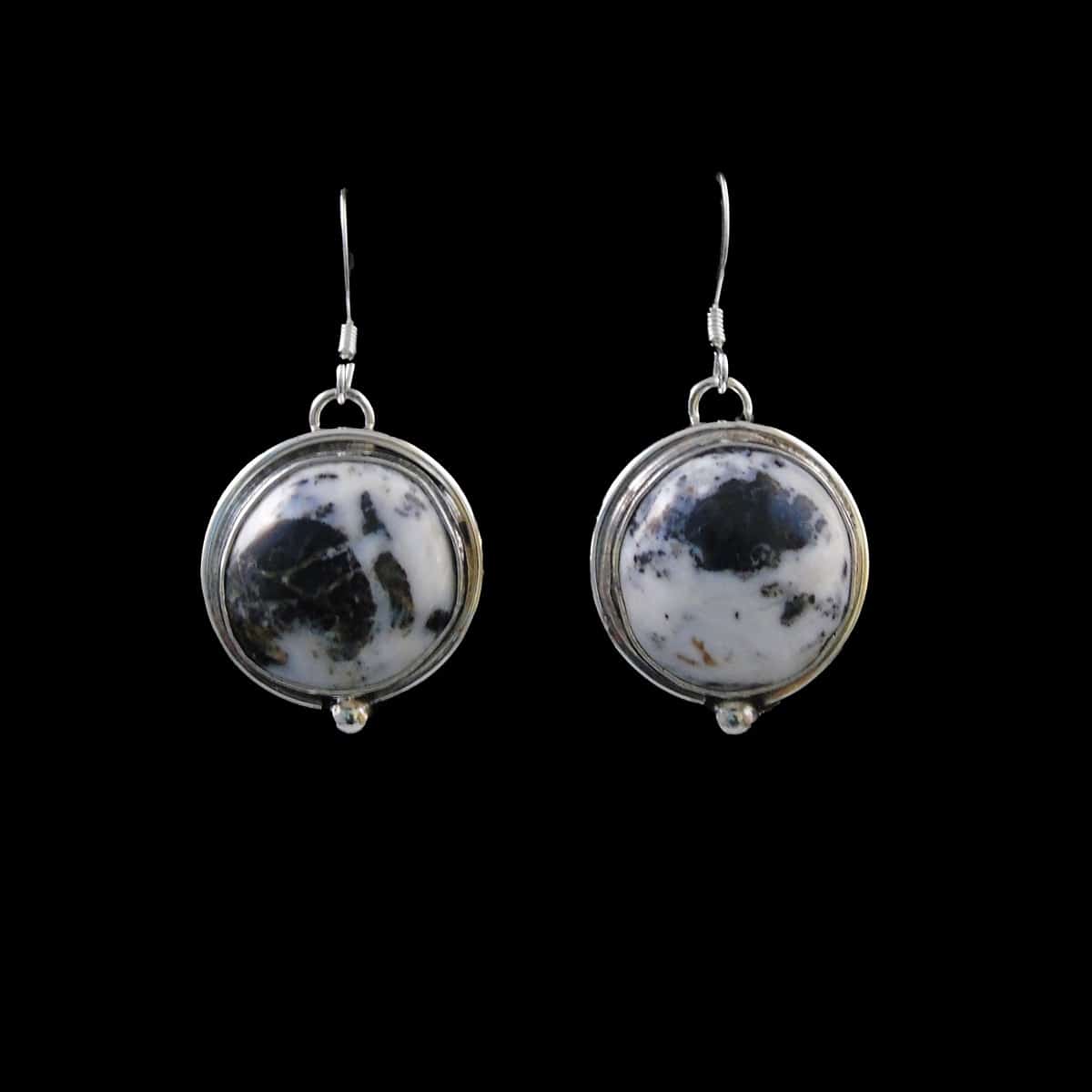 Navajo White Buffalo Turquoise Sterling Silver Dangle Earrings