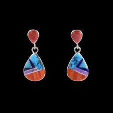Navajo Multistone Teardrop Inlay Earrings Sterling Silver