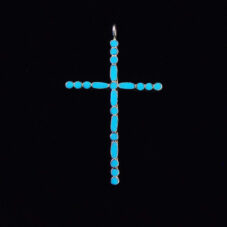 Navajo Sterling Silver Cross Pendant with Turquoise Stones